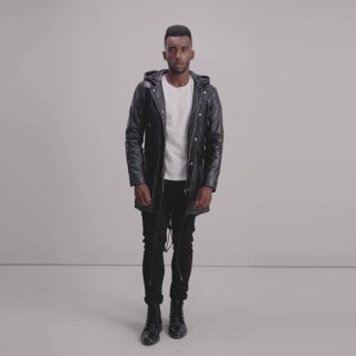 Delvin Black Leather Parka