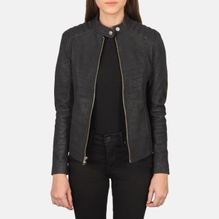 Kelsee Black Leather Biker Jackets