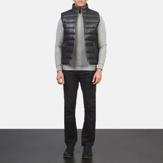Reeves Black Leather Puffer Vests