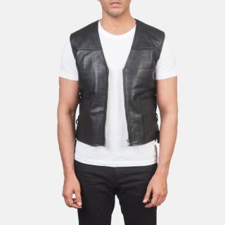 Brandon Black Leather Vests