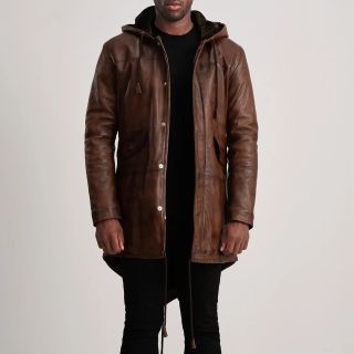 Delvin Black Leather Parka