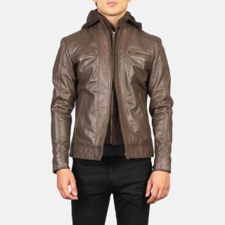 Hector Vintage Brown Hooded Leather Biker Jackets