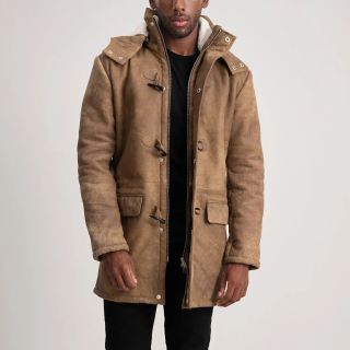 Nolan Distressed Black Leather Duffle Coat