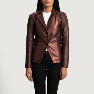 Ruby Metallic Maroon Leather Blazers