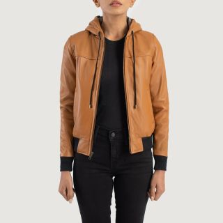 Rebella Black Hooded Leather Bomber Jackets