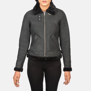 Sherilyn B-3 Black & White Leather Bomber Jackets