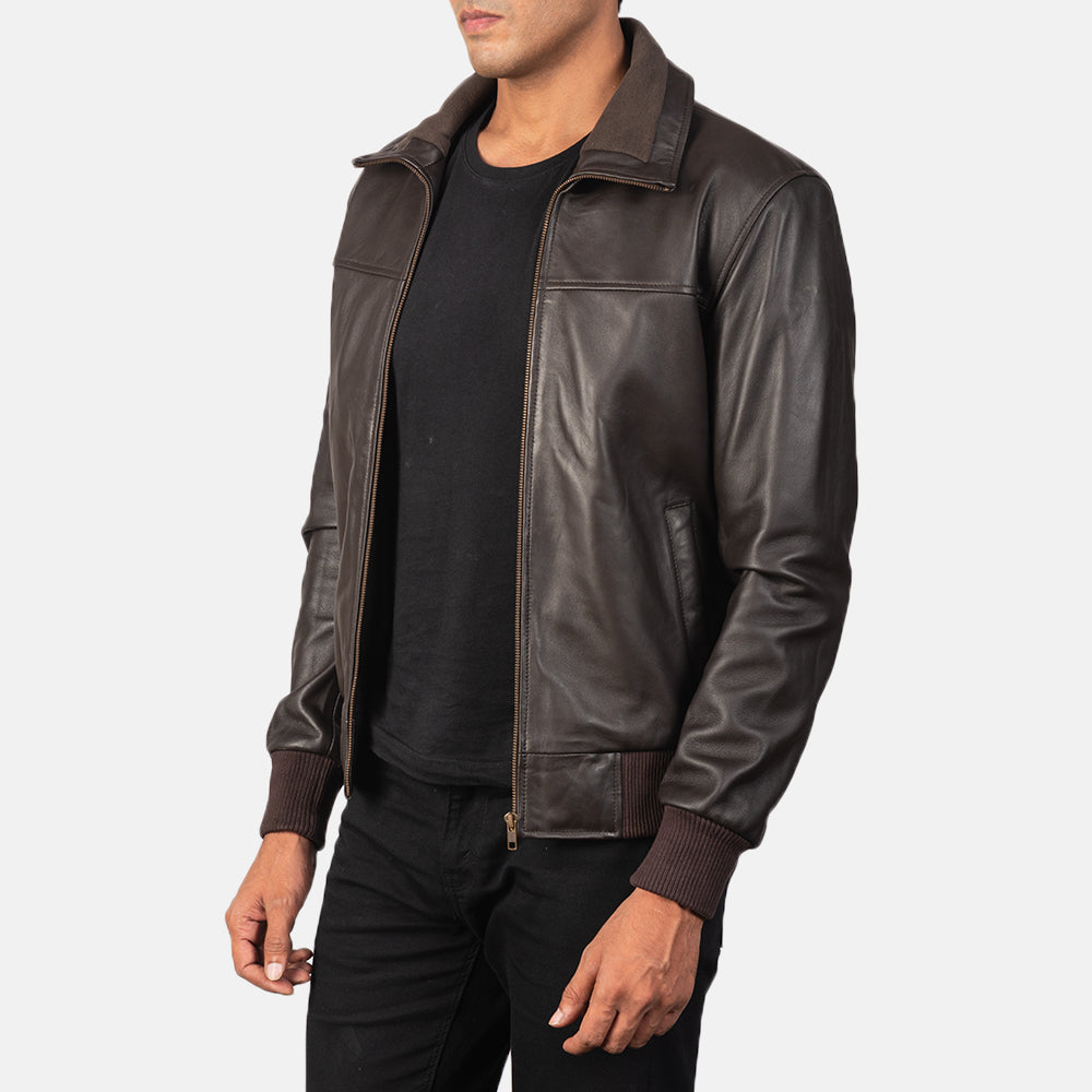 Air Rolf  Brown Leather Bomber Jacket - Image 4