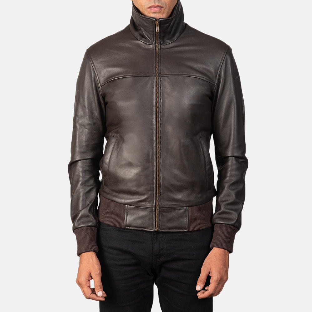 Air Rolf  Brown Leather Bomber Jacket - Image 2