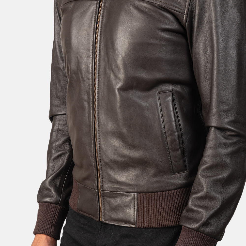 Air Rolf  Brown Leather Bomber Jacket - Image 5