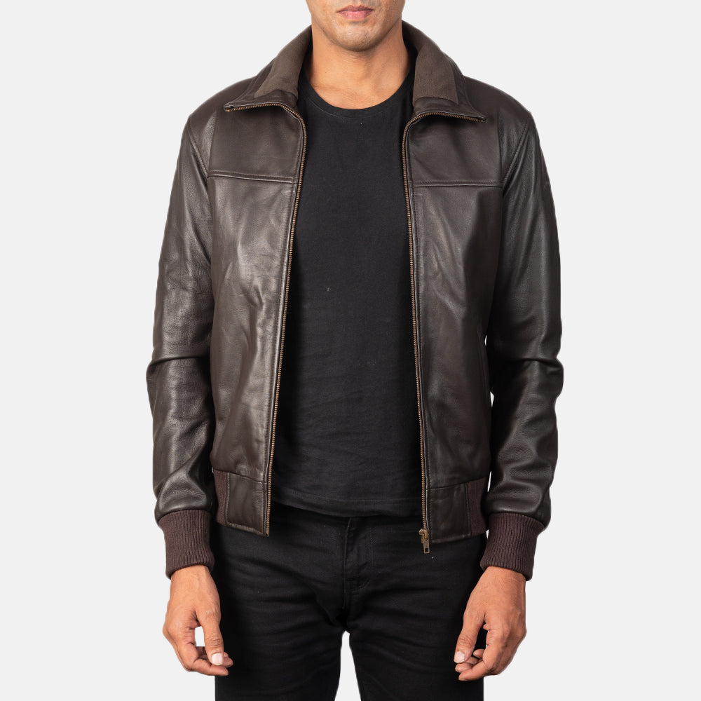 Air Rolf  Brown Leather Bomber Jacket