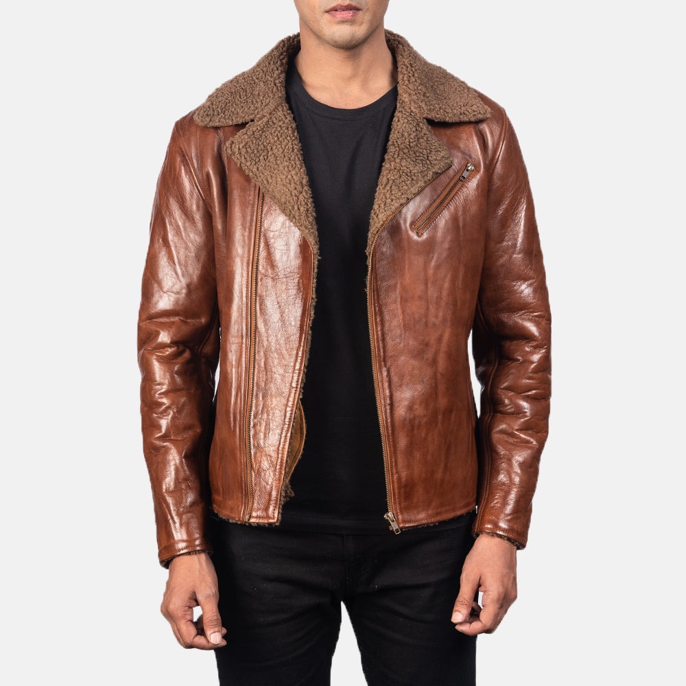 Alberto Brown Tan Shearling Leather Jackets