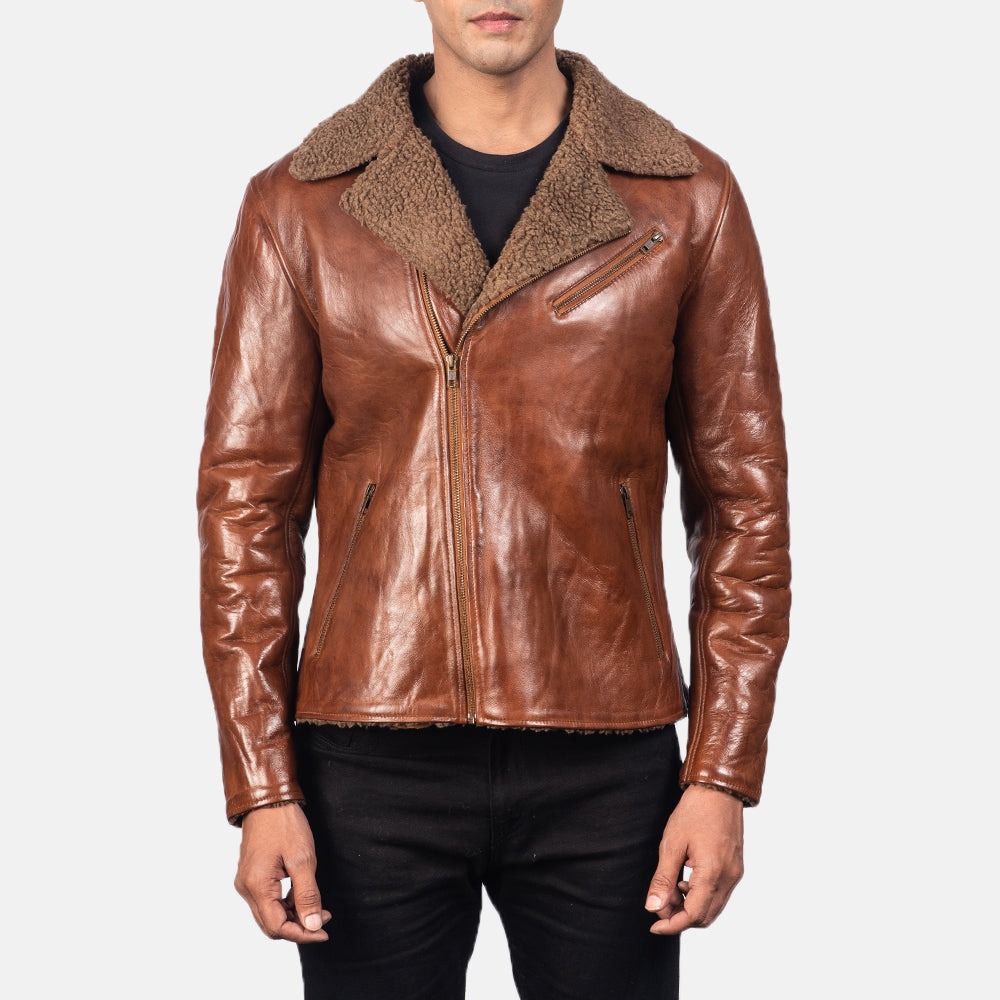 Alberto Brown Tan Shearling Leather Jackets - Image 3