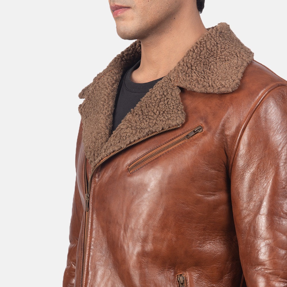 Alberto Brown Tan Shearling Leather Jackets - Image 4