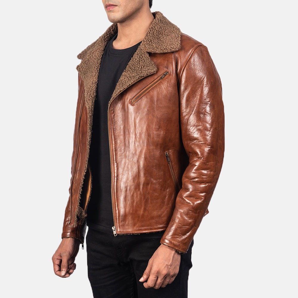 Alberto Brown Tan Shearling Leather Jackets - Image 5
