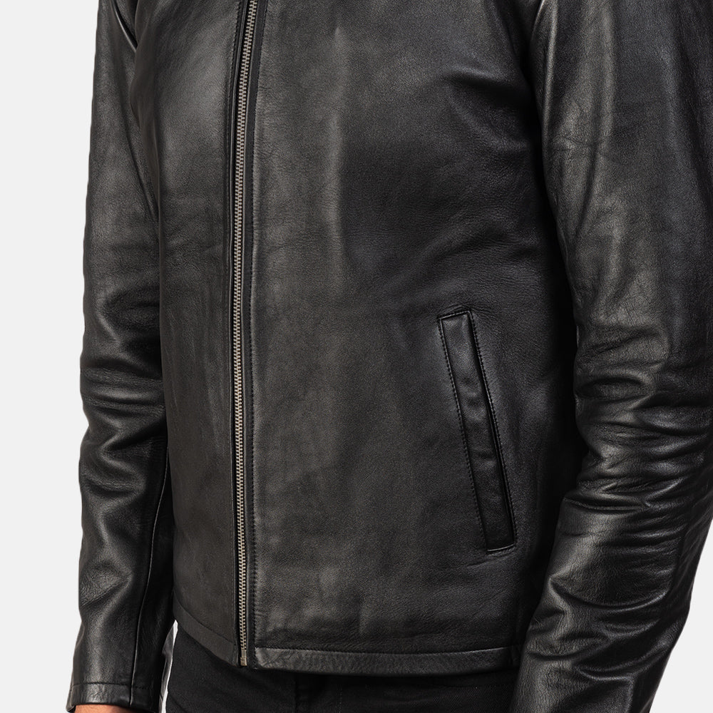 Alex Black Leather Biker Jacket - Image 4