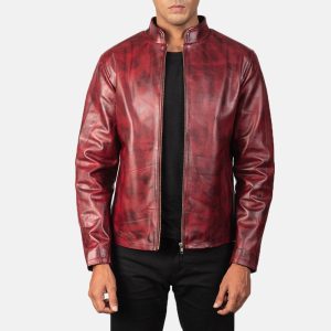 Alex Distressed Burgundy Leather Biker Jacket