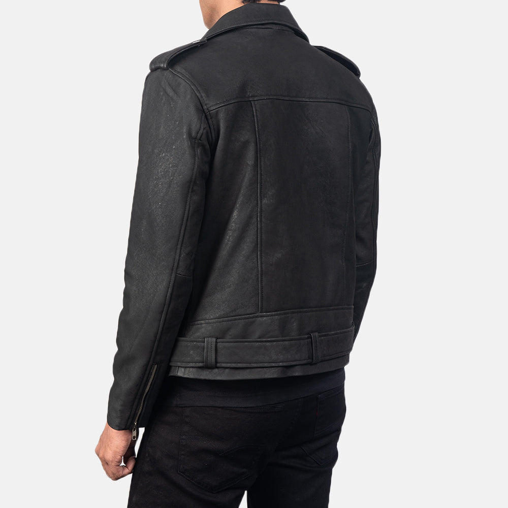 Allaric Alley Distressed Black Leather Biker Jacket - Image 3
