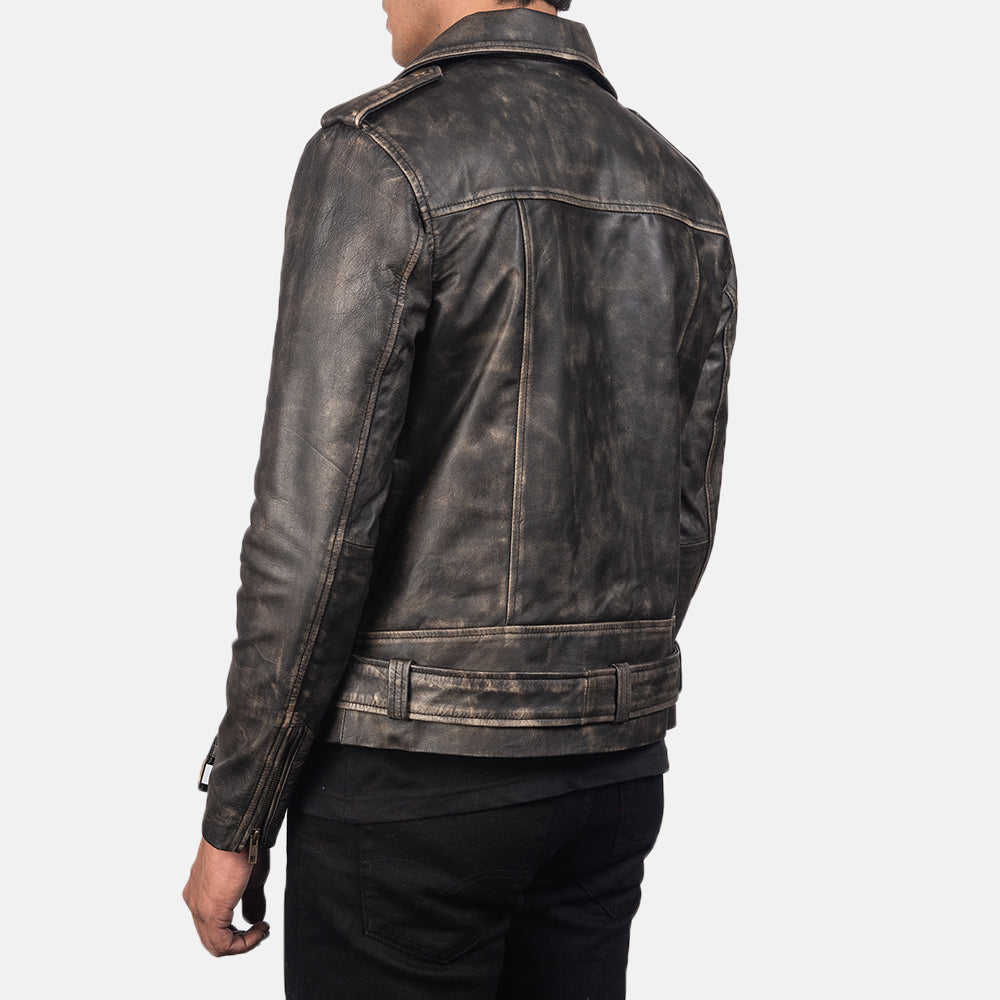 Allaric Alley Distressed Brown Leather Biker Jacket - Image 3