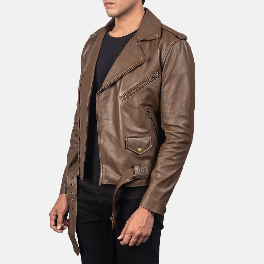 Allaric Alley Mocha Leather Biker Jacket - Image 3