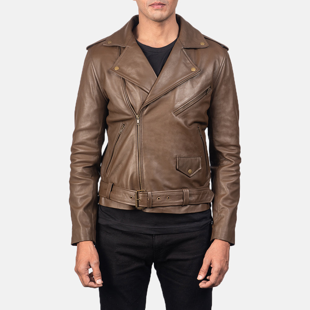 Allaric Alley Mocha Leather Biker Jacket - Image 2