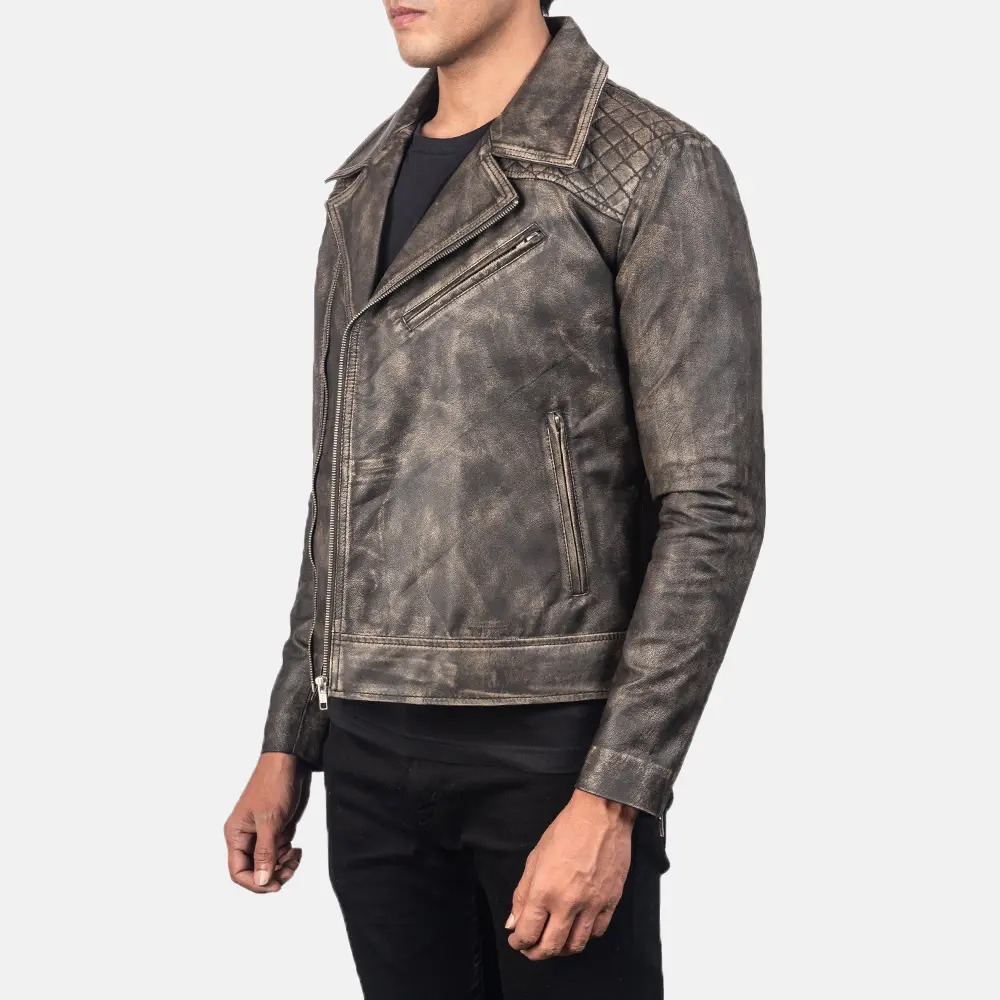 Danny Quilted Brown Leather Biker Jackets - Image 4