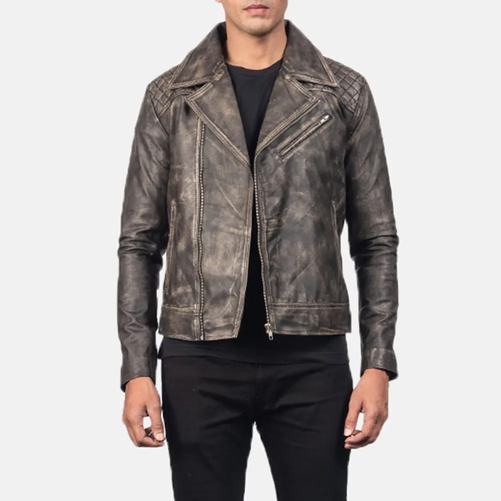 Danny Quilted Brown Leather Biker Jackets - Image 2