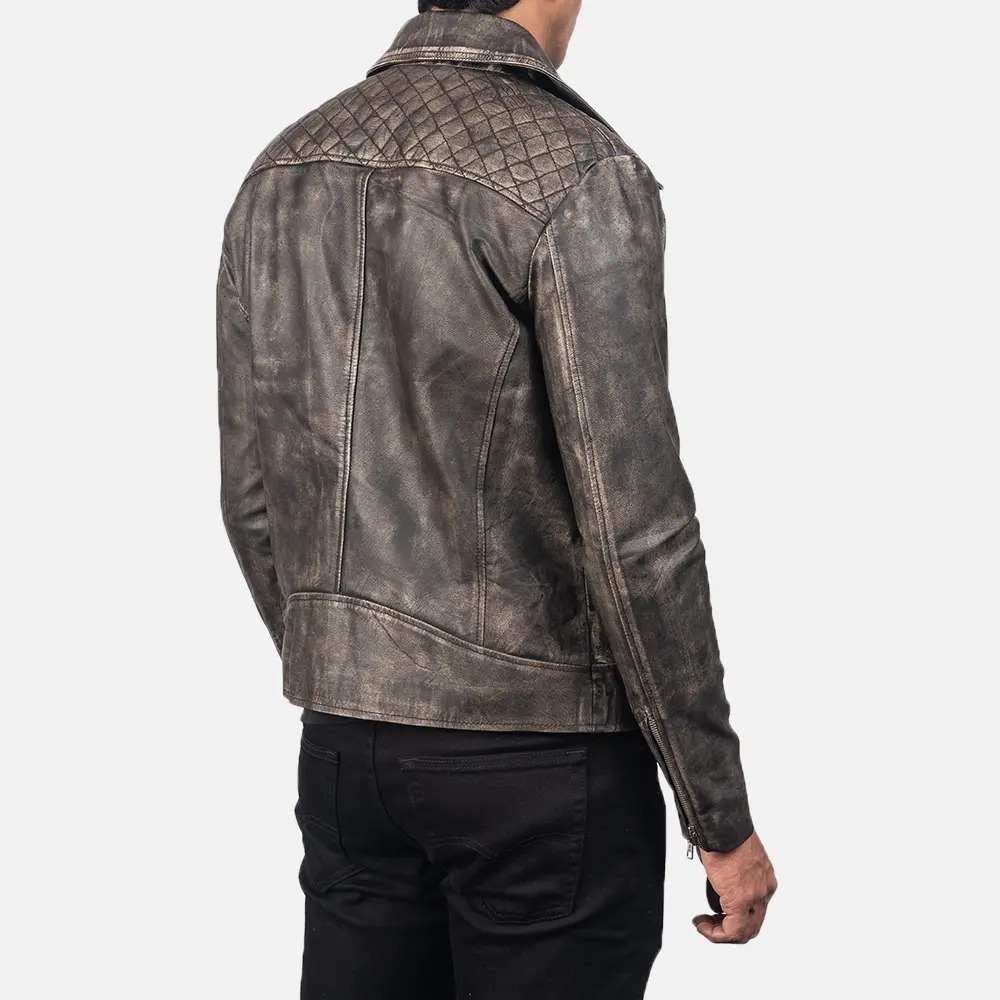 Danny Quilted Brown Leather Biker Jackets - Image 3