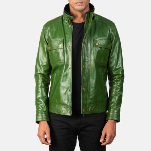 Darren Distressed Green Leather Biker Jackets