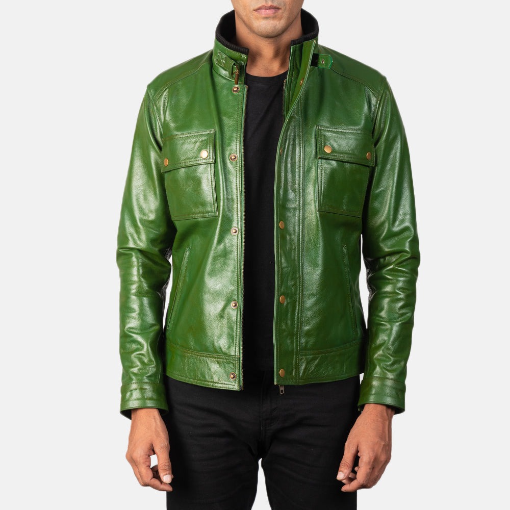 Darren Distressed Green Leather Biker Jackets