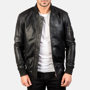 Bomia Ma-1 Black Leather Bomber Jackets