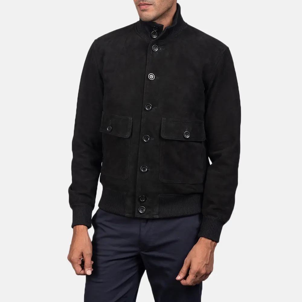 Eaton Black Suede Bomber Jackets - Image 3
