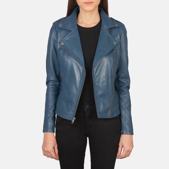 Flashback Blue Leather Biker Jackets - Image 2