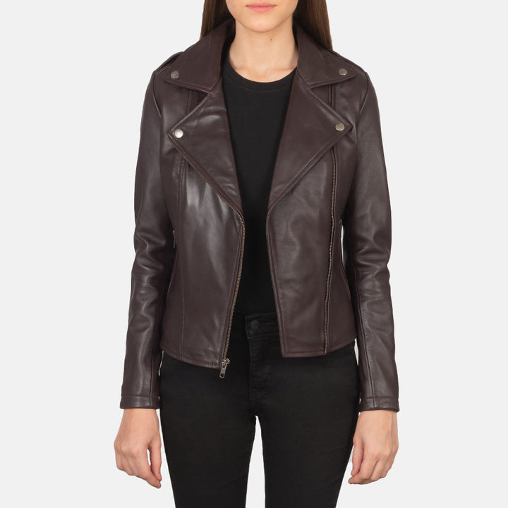 Flashback Maroon Leather Biker Jackets - Image 2