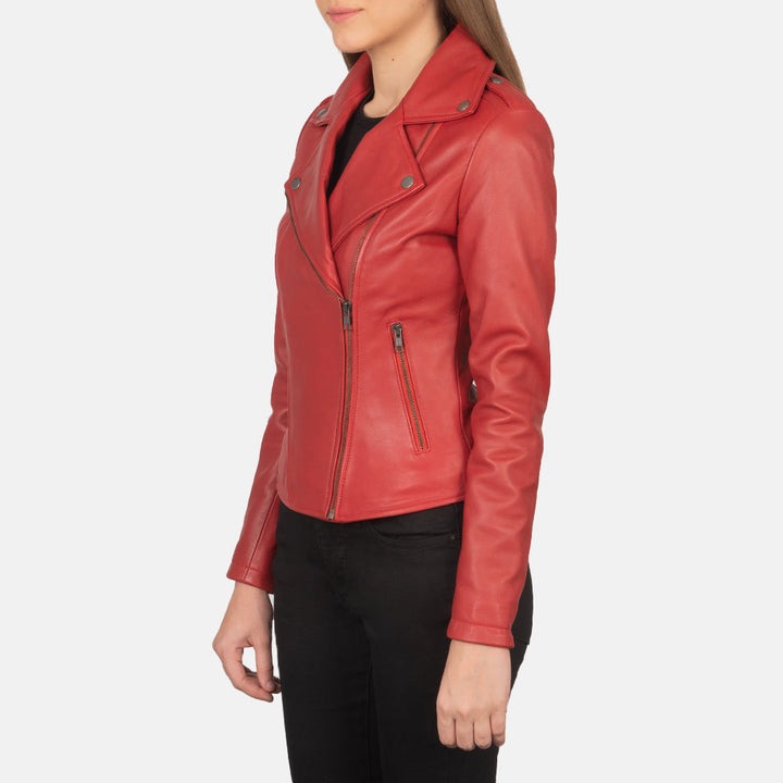 Flashback Red Leather Biker Jackets - Image 4