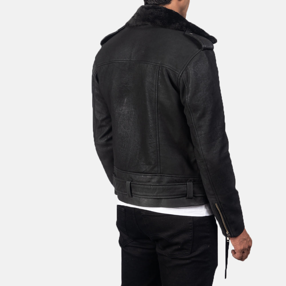 Furton Distressed Black Leather Biker Jackets - Image 3