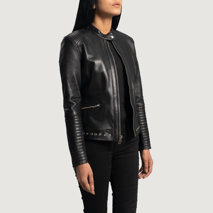 Haley Ray Black Leather Biker Jackets - Image 3