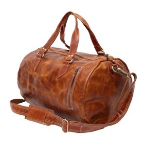 HANDMADE LEATHER OVERNIGHT BARREL WEEKEND BAG