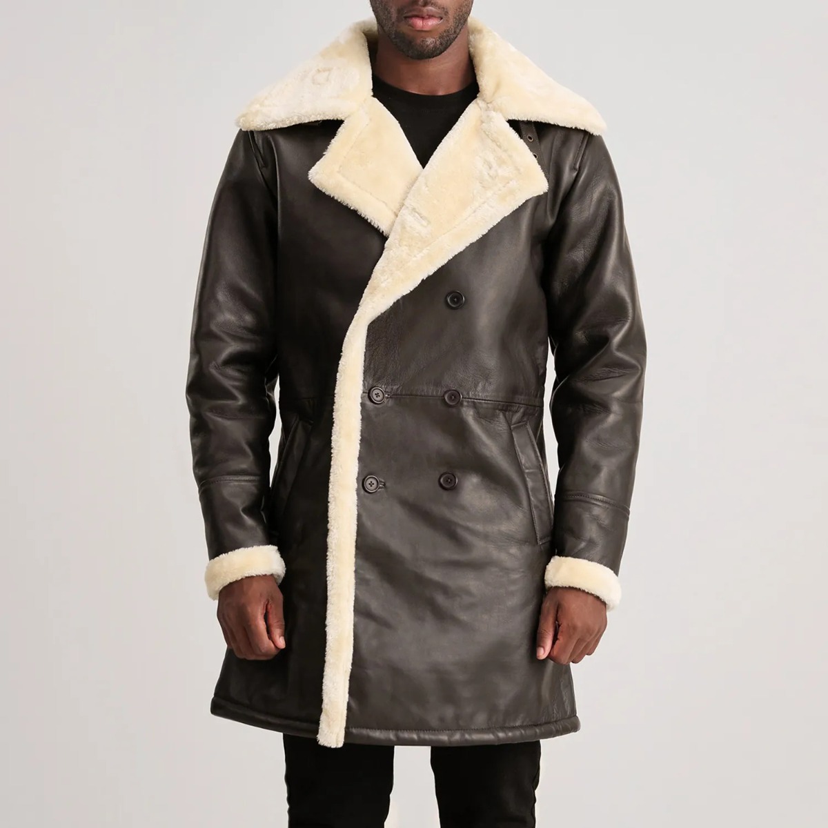 Charles Brown Leather Shearling Double-Breasted Coat - Image 4