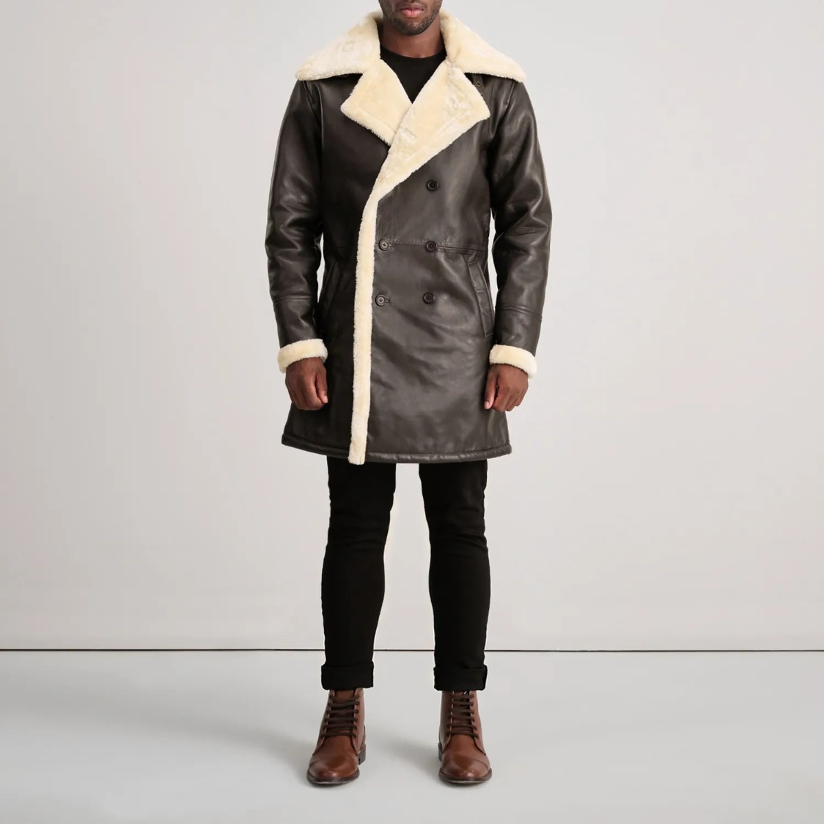 Charles Brown Leather Shearling Double-Breasted Coat - Image 2