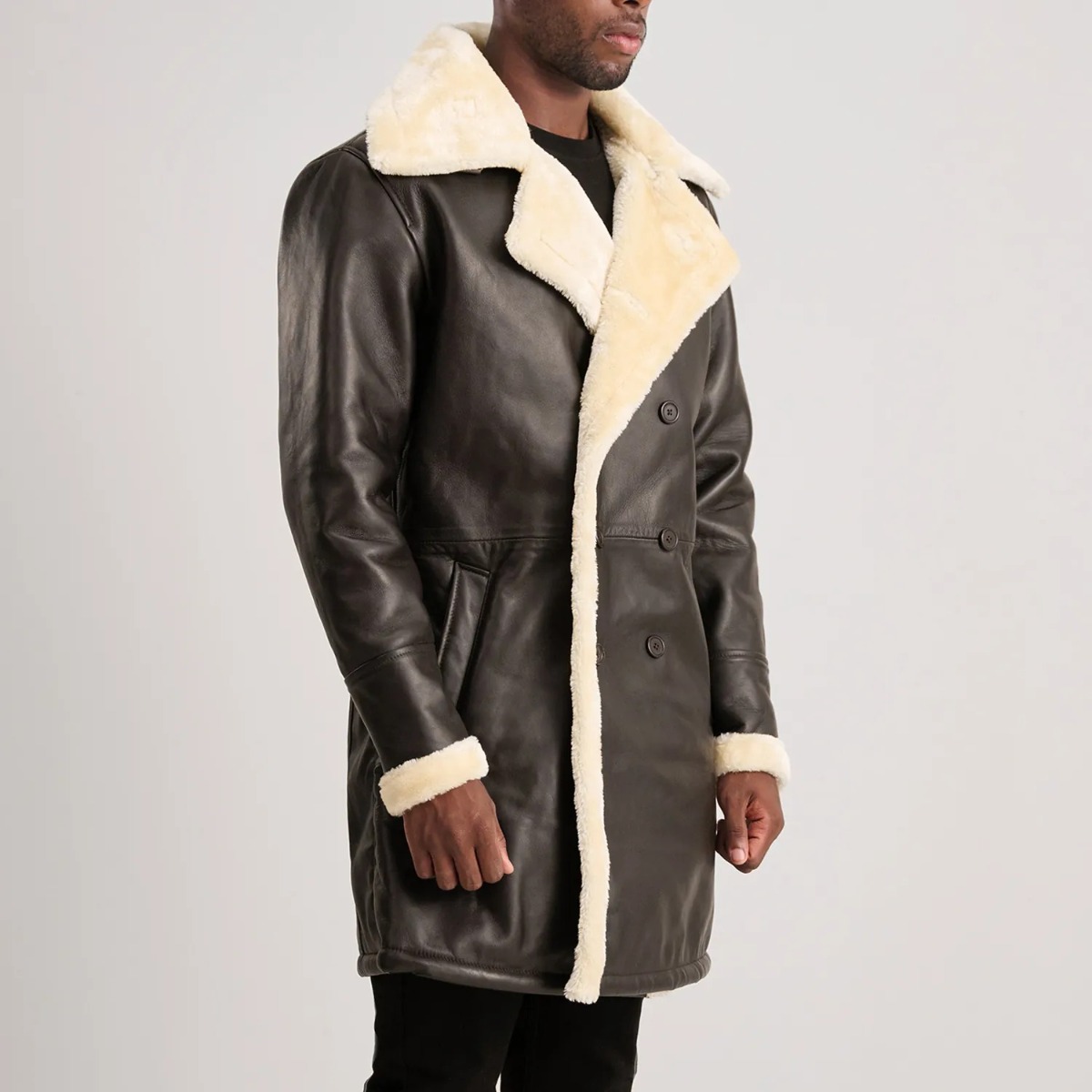 Charles Brown Leather Shearling Double-Breasted Coat - Image 7