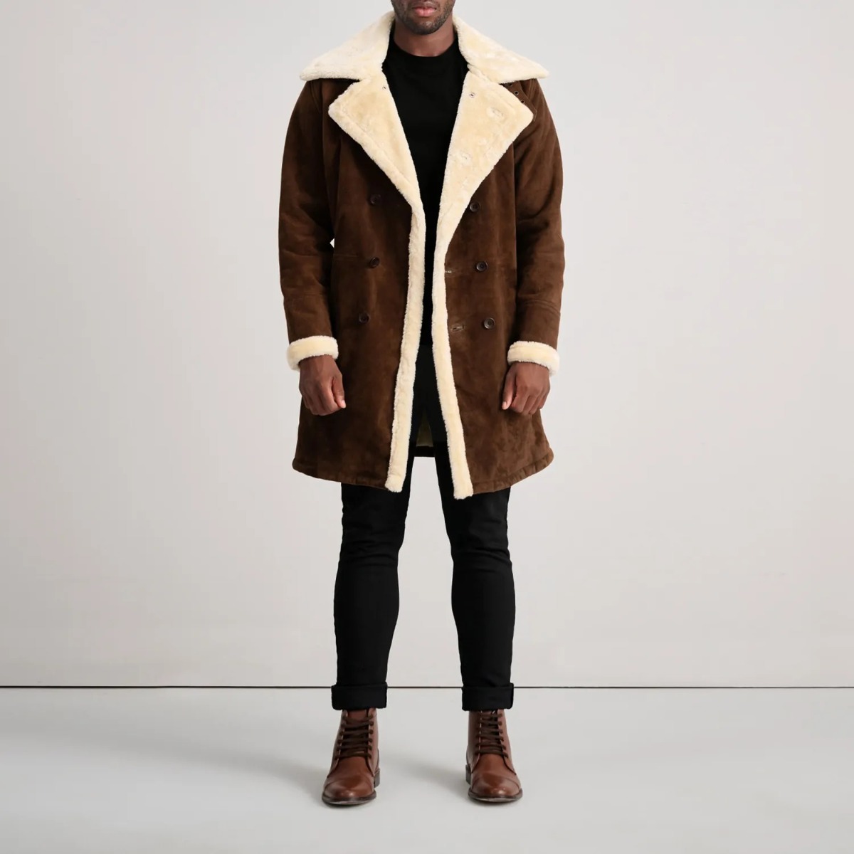 Charles Brown Suede Leather Shearling Double-Breasted Coat - Image 3
