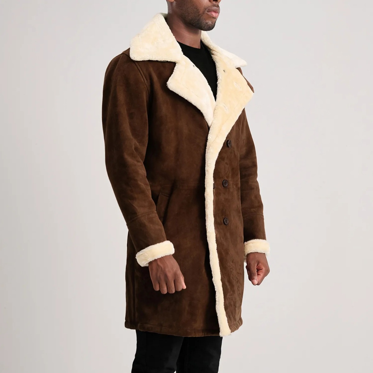 Charles Brown Suede Leather Shearling Double-Breasted Coat - Image 8