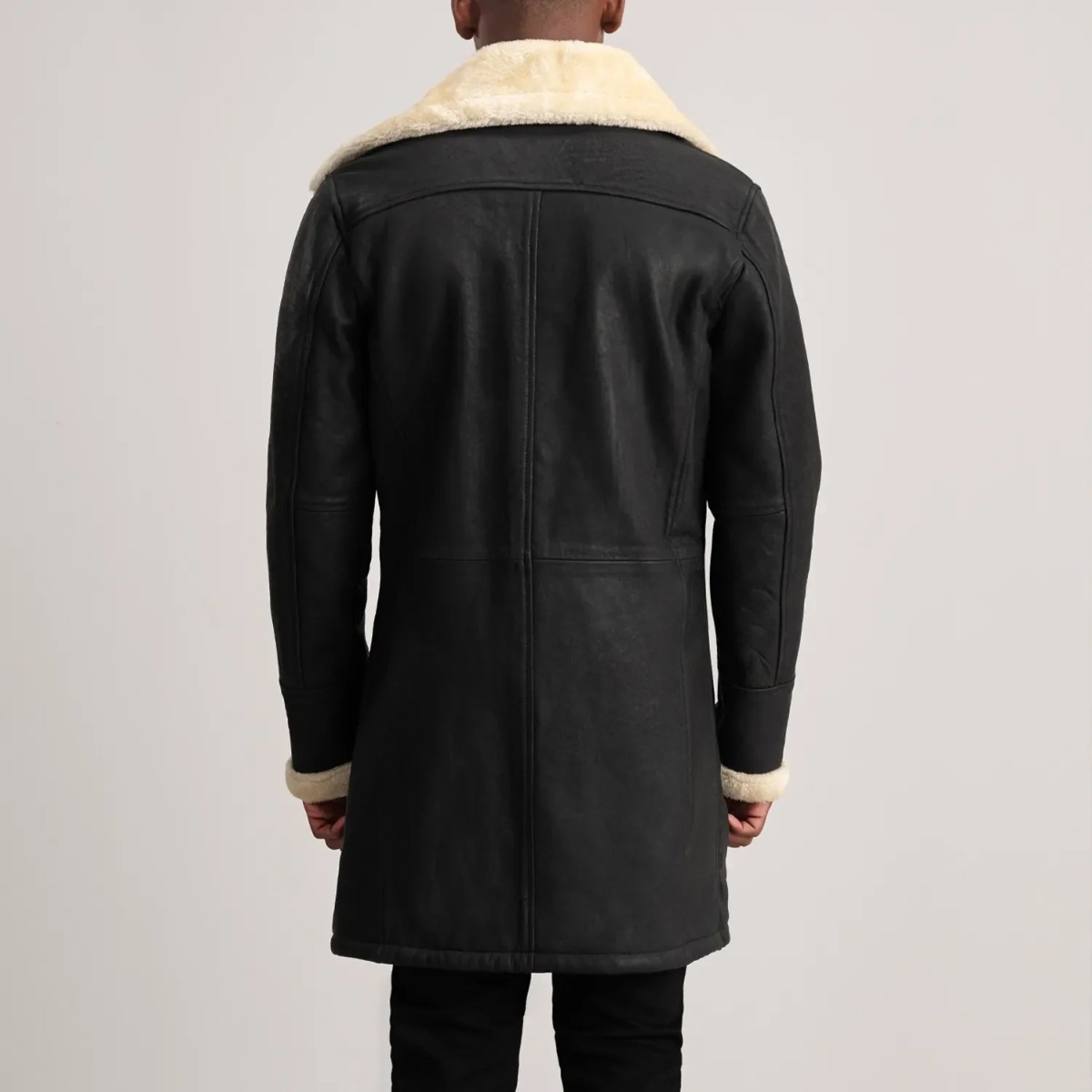 Charles Tumbled Black Leather Shearling Double-Breasted Coat - Image 5