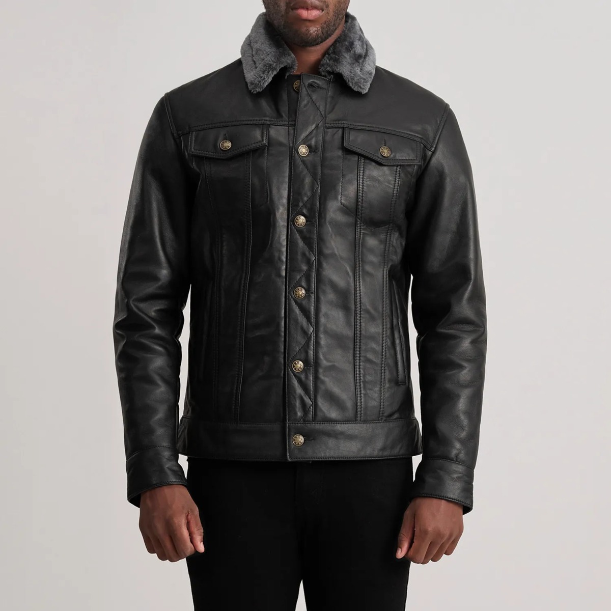 Dallis Black Leather Shearling Trucker Jackets - Image 3