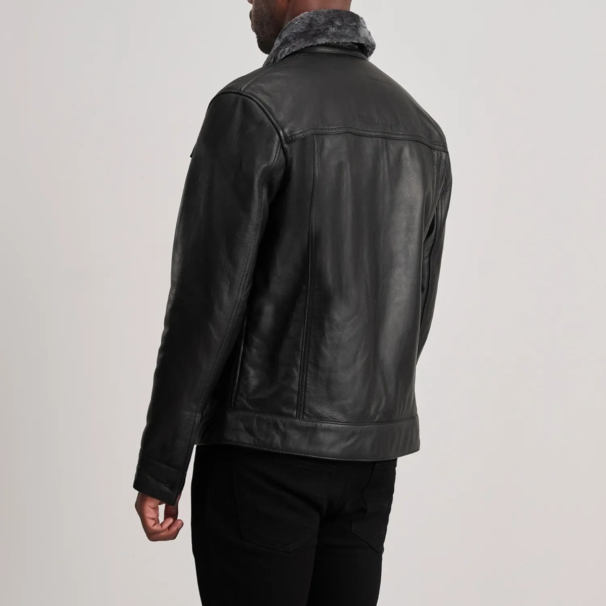 Dallis Black Leather Shearling Trucker Jackets - Image 5