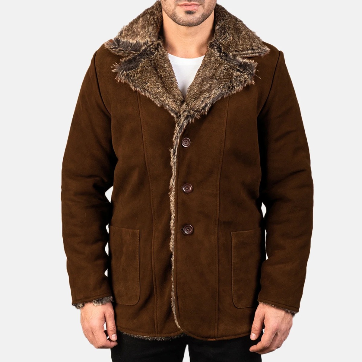 Furlong Brown Suede Leather Coat - Image 3