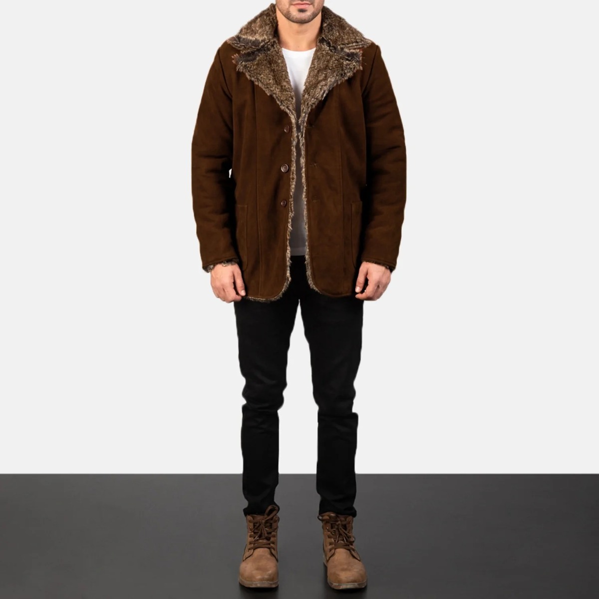 Furlong Brown Suede Leather Coat - Image 2