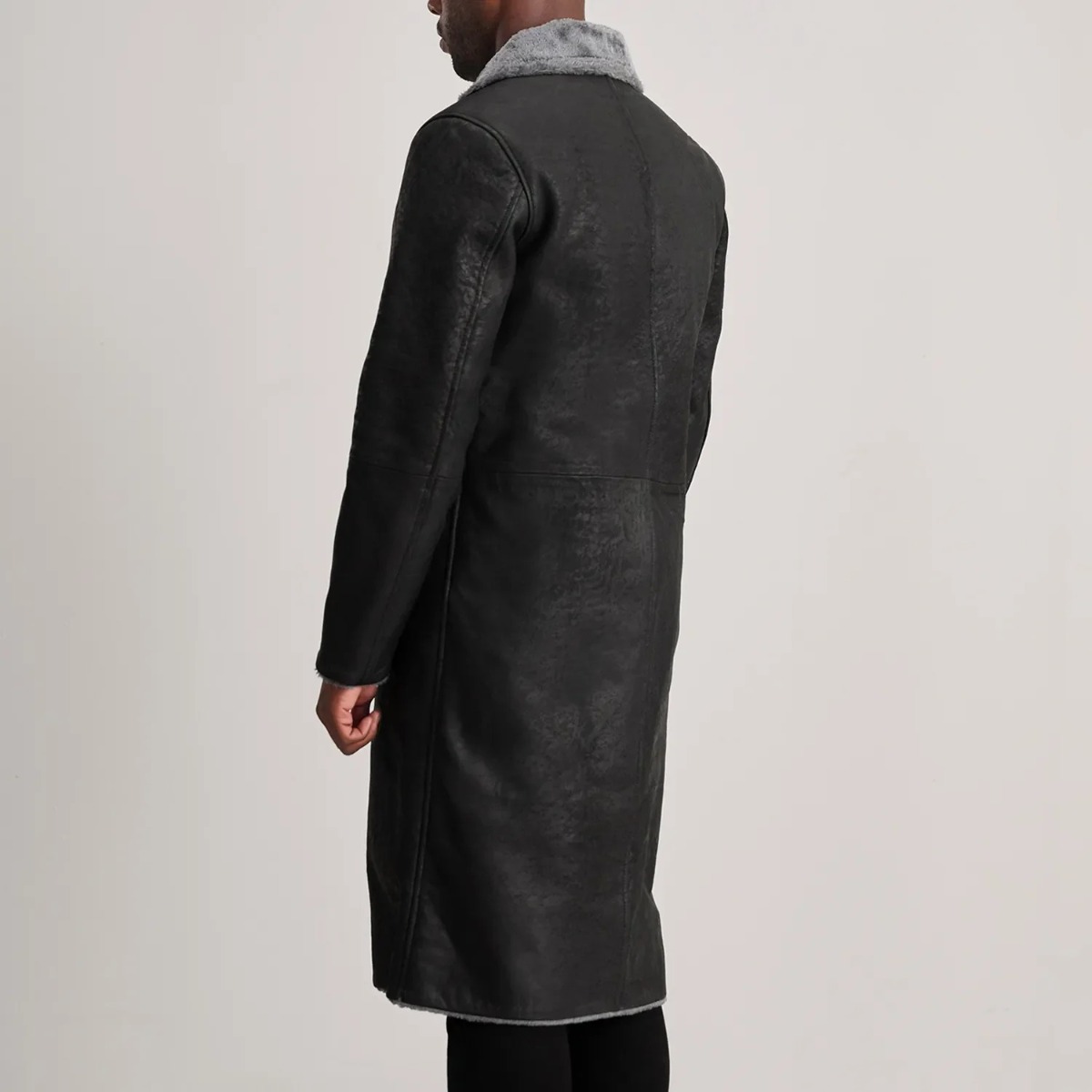 Kolby Distressed Black Leather Shearling Coat - Image 4