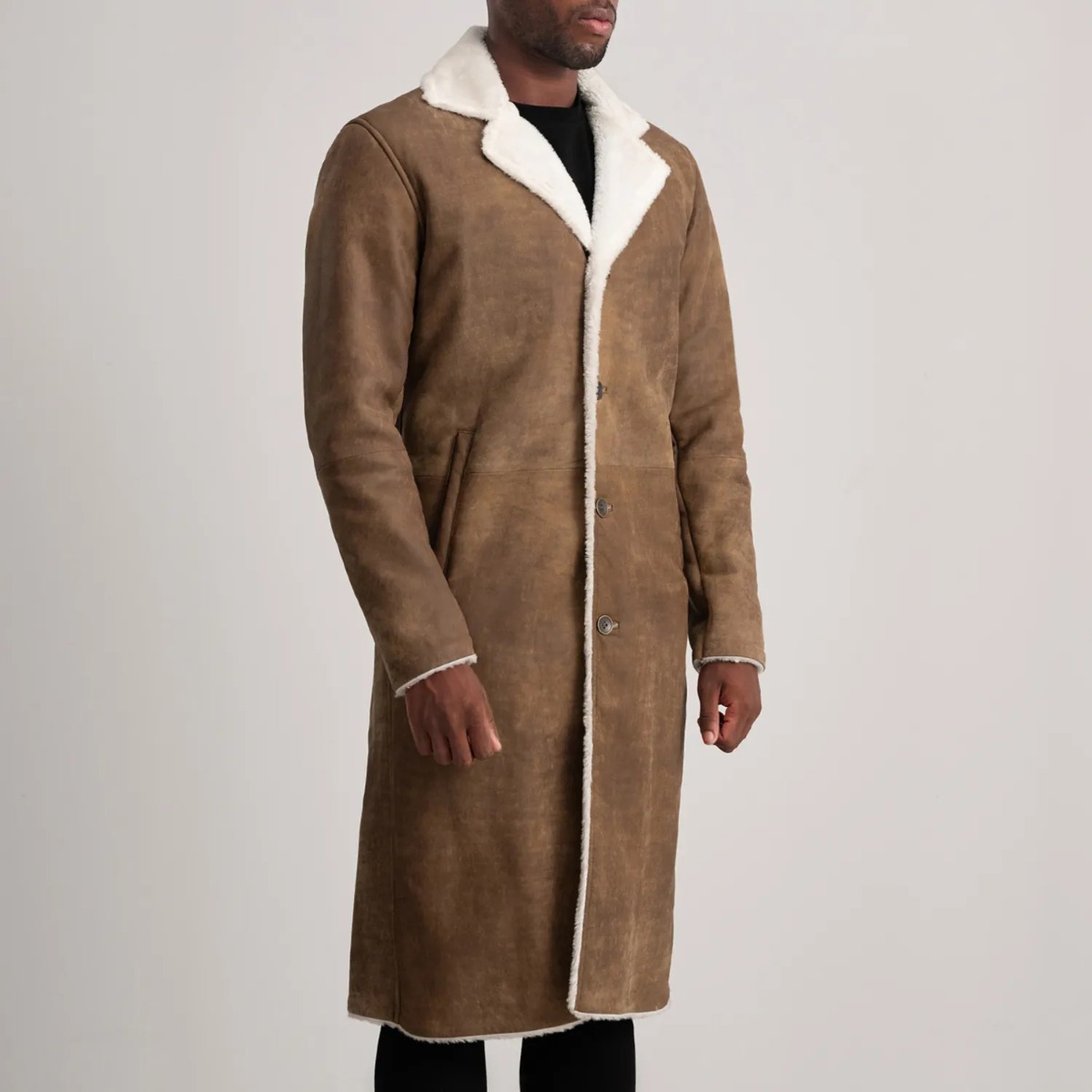 Kolby Distressed Brown Leather Shearling Coat - Image 4