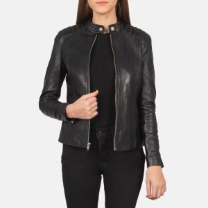 Kelsee Black Leather Biker Jackets